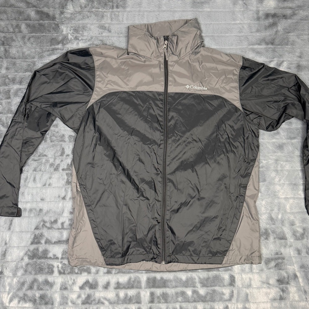 Columbia Mens RM2015 Windbreaker Jacket Black Grey Full Zip Mesh Lined Large
